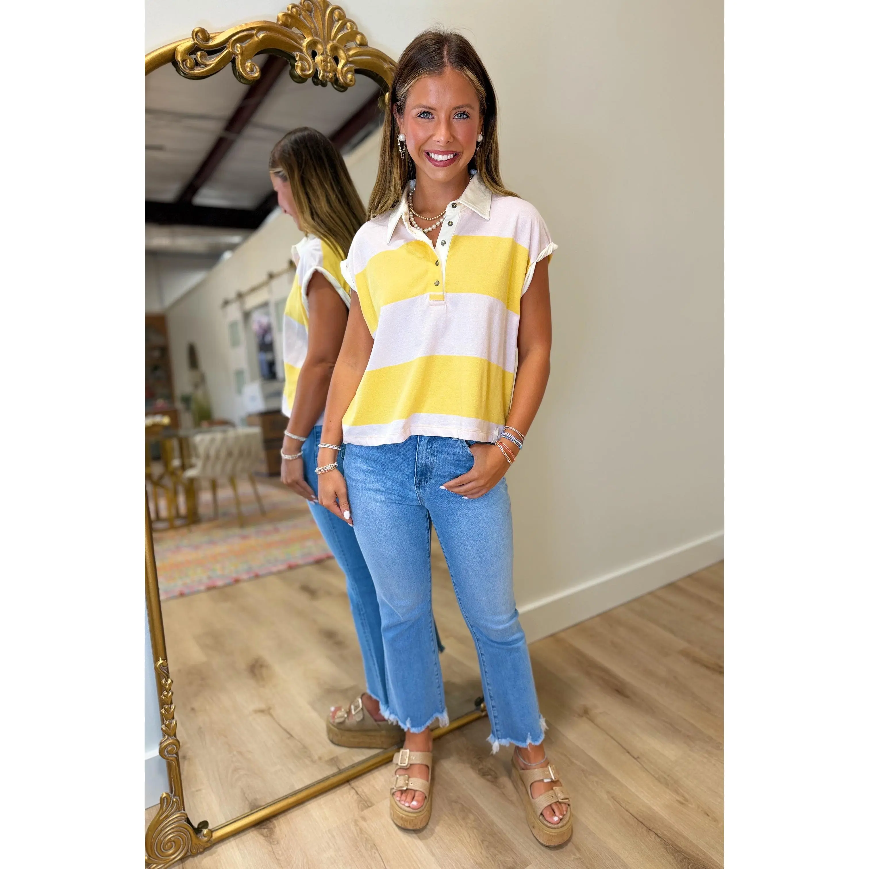 RD Style Harper Rolled Sleeve Top Yellow