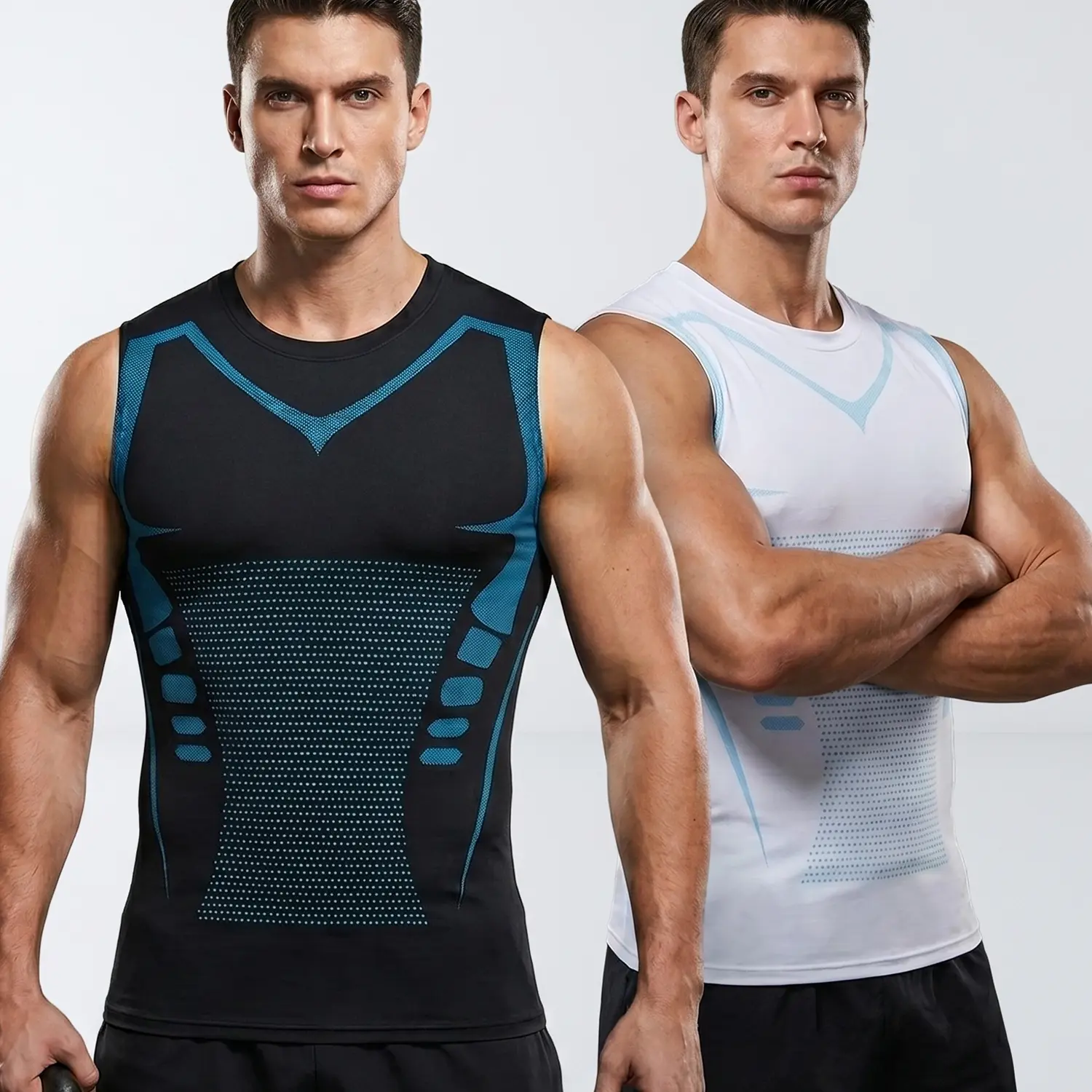 2-Pack Men's Body Sculpting Compression Tank Tops, Breathable Quick Dry Athletic Muscle Fit Gym Vest