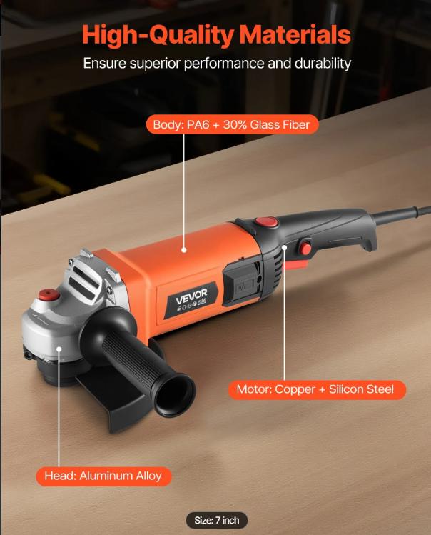 Angle Grinder, 7" Electric Grinder Power Tool, 13Amps 8500RPM High-Speed Corded Angle Grinders with 270° Adjustable Dust Guard for Metal Grinding, Cutting, Rust Removal (Disc Not Included)