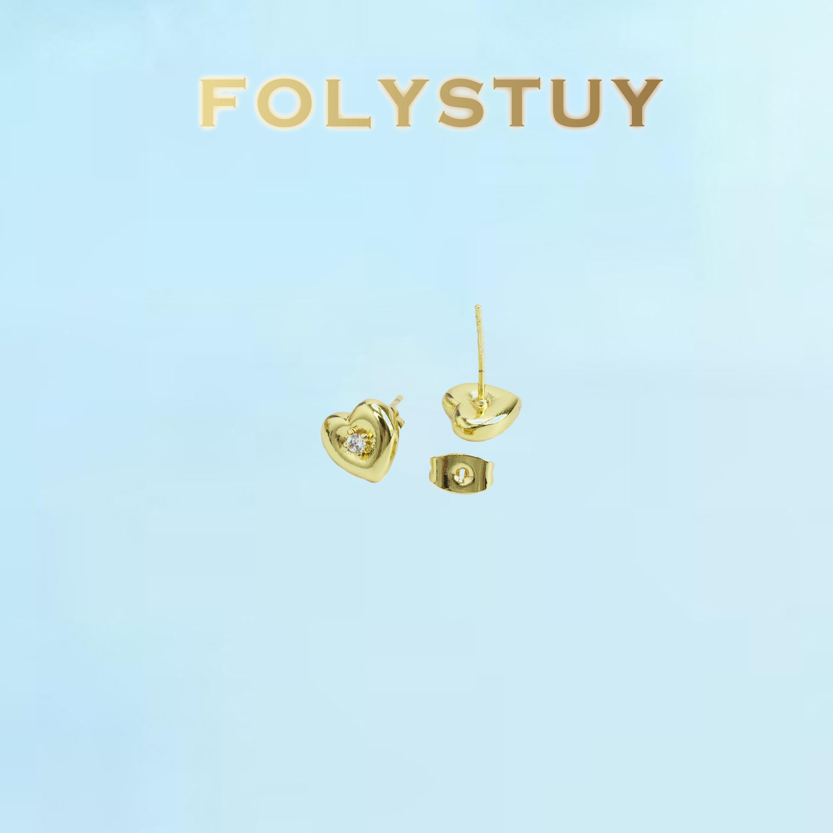 [FOLYSTUY (C122)]8mm Heart Stud Earrings with Tiny Crystal, Dainty Love Shape CZ Earrings for Women, Romantic Everyday Wear Jewelry Gift