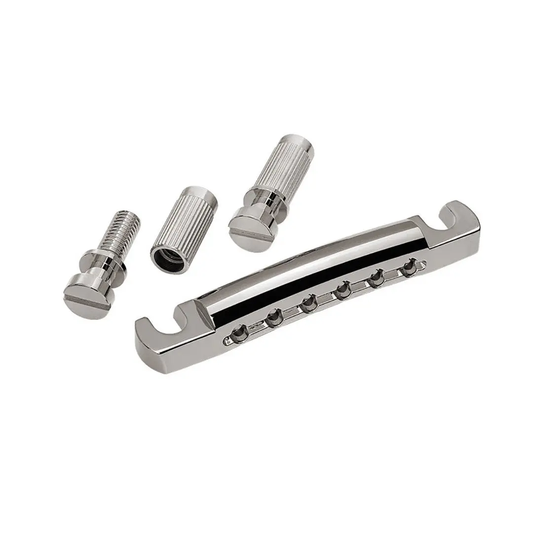 Gotoh TP-3406 Featherweight Stop Bar Tailpiece - Guitar Accessory with Lightweight, Long Lasting Construction, Precision String Anchors, USA Thread Studs, Nickel Aged Finish, Optimal String Tension for Sound Enhancement