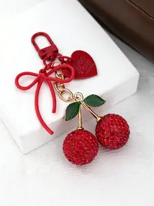 Bag Pendant Red Rhinestone Cherry Bag Charm Fashionable And Versatile Sweet And Cute 3d Accessories High Quality Not Easy To Rust Or Damage Gifts For Friends And Birthday Gifts For Bags, Boxes And Keys Keychain Charms For Bags
