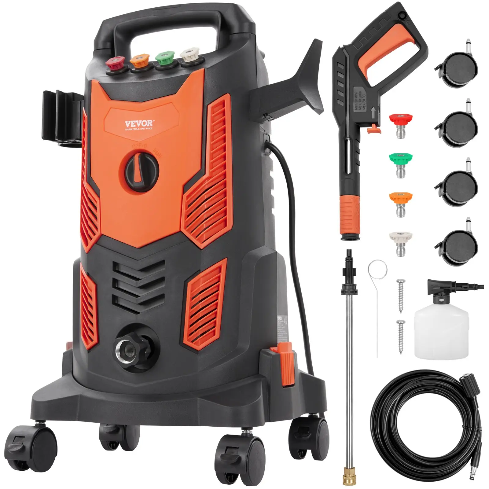 VEVOR Electric Pressure Washer, Max. 2300 PSI 1.9 GPM 1900W Power Washer w/ 26 ft Hose, 4 Quick Connect Nozzles, Foam Cannon, Retractable Handle for P