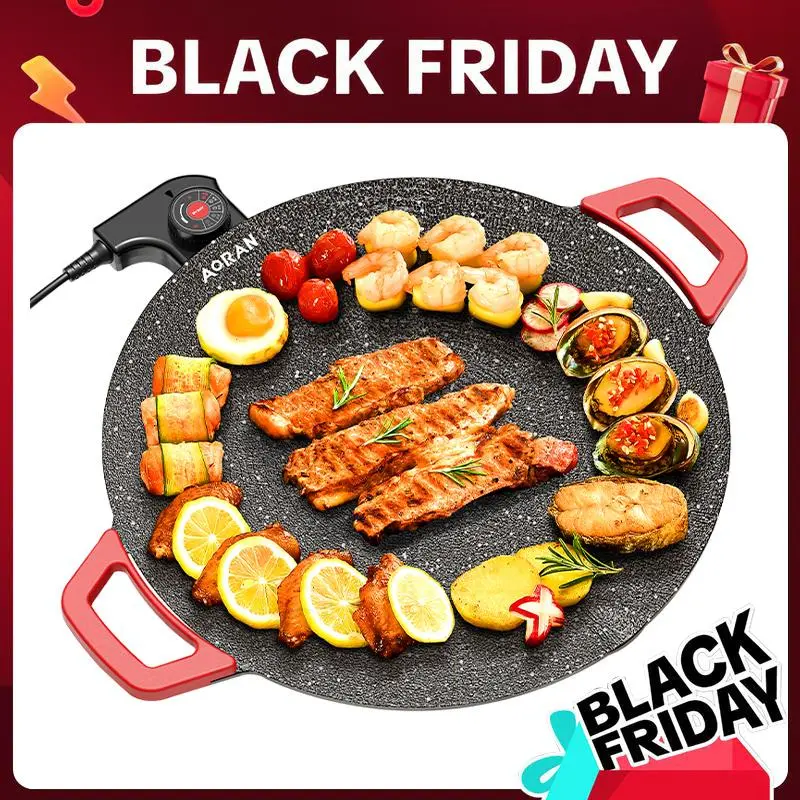AORAN LIVE 1500W Portable Electric Korean Smokeless Non-stick Indoor Grill Pan  Complete Barbecue Gift Set, Adjustable Temp Control, Universal Fry Griddle, Portable Barbecue Grill, Home Cooking Kitchen Gadget