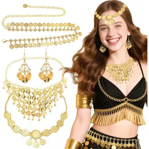 Egyptian Costume Accessories Golden Hair Clips Egyptian Headpiece Golden Necklace Halloween Costumes Cleopatra Party Decoration
