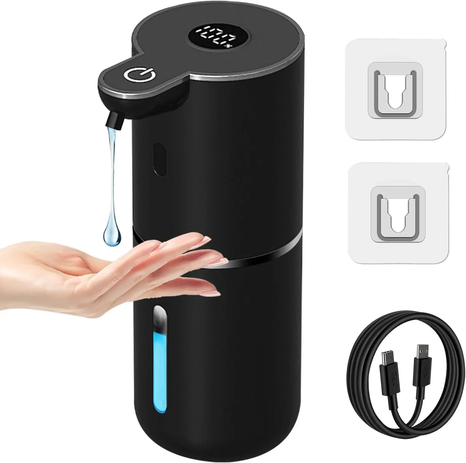 OHIFAST Automatic Liquid Soap Dispenser Touchless, USB Rechargeable Smart Hand Soap Dispenser, 6-Level Adjustable, 12.8oz/380mL, Compatible with Thick Thin Dish Soap for Bathroom Kitchen-Black