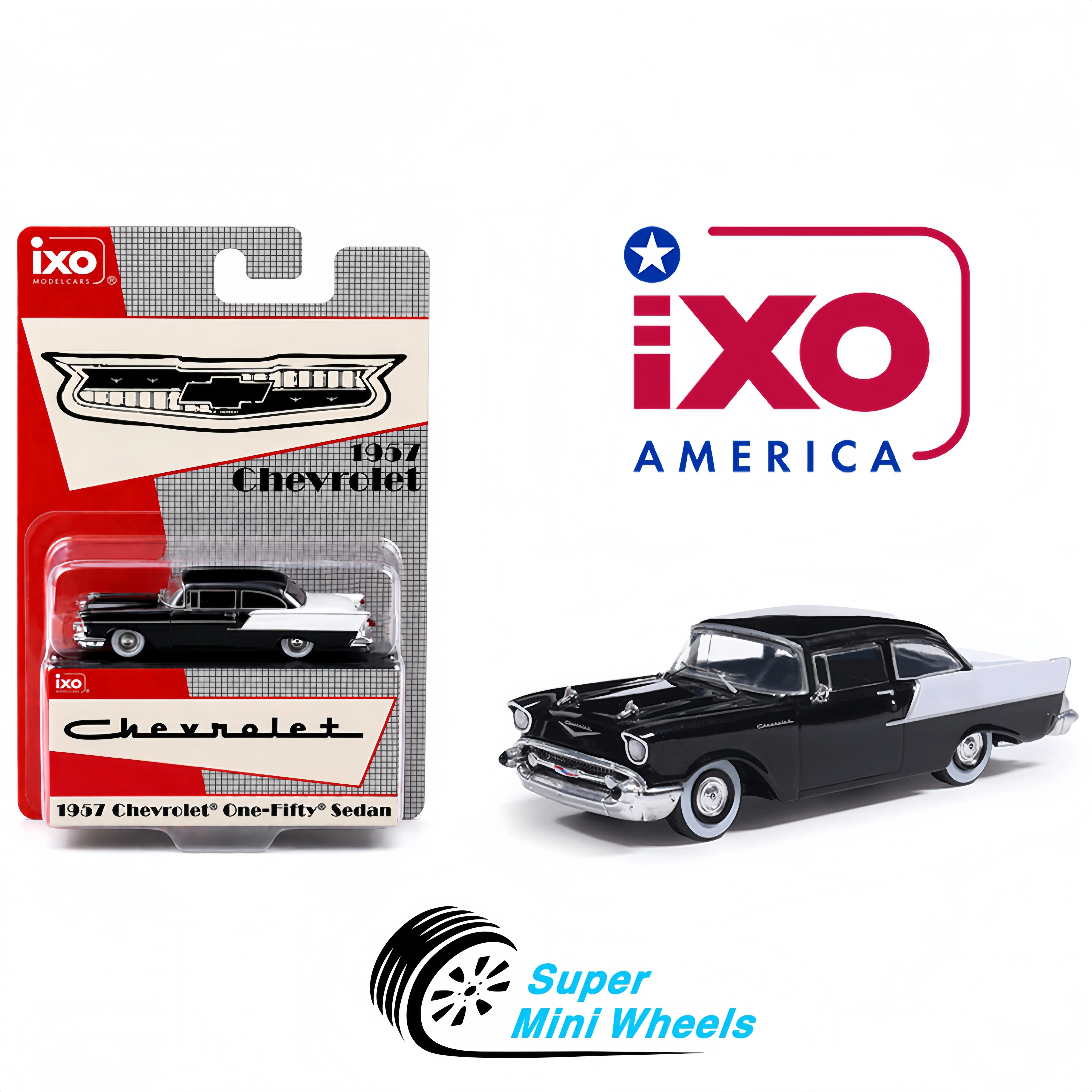 IXO Model 1:64 1957 Chevrolet One-Fifty Sedan – Onyx Black and India Ivory