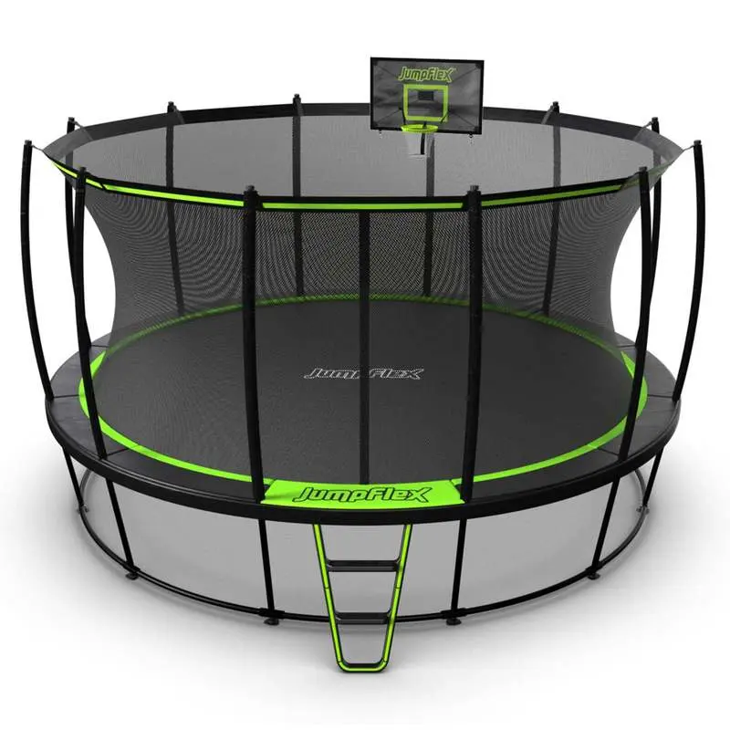 JumpFlex HERO 15' Trampoline with Basketball Hoop, Safety Net and Net Attachment