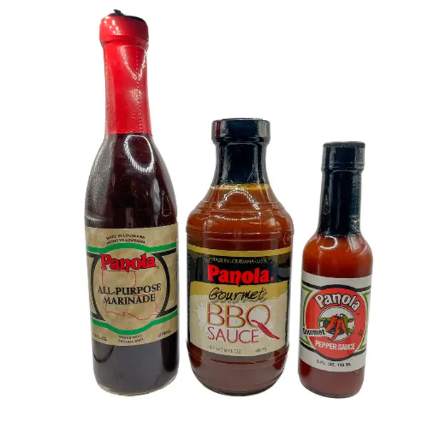 Panola Grill Set - Contains All-Purpose Marinade, BBQ Sauce, and Gourmet Pepper Sauce for the perfect grilling meal