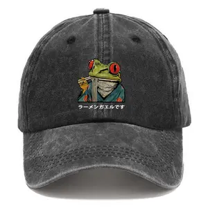 Frog Ramen Unisex Washed Vintage Baseball Cap