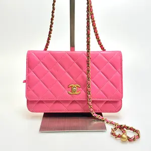 Pre-owned CHANEL Classic Wallet on Chain (WOC) Pink Lambskin with Gold Tone Hardware hk 2019 2020 A074