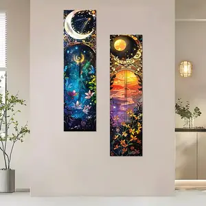Enchanting Vibrant Floral Celestial Wall Art, 2 Counts/set Vertical Tapestry, Hanging Decor for Bedroom Living Room, Perfect Gift for Friends Family, Poster