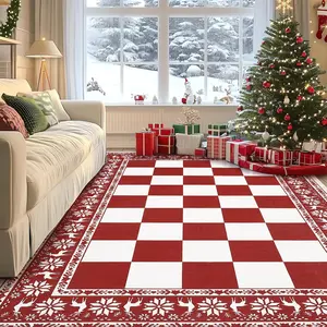 Red 9x12 Runner Rug,Checkered Christmas Rugs for Holiday Decor,Non Slip Low Pile Washable Rug for Kitchen,Entryway,Living Room,Bedroom