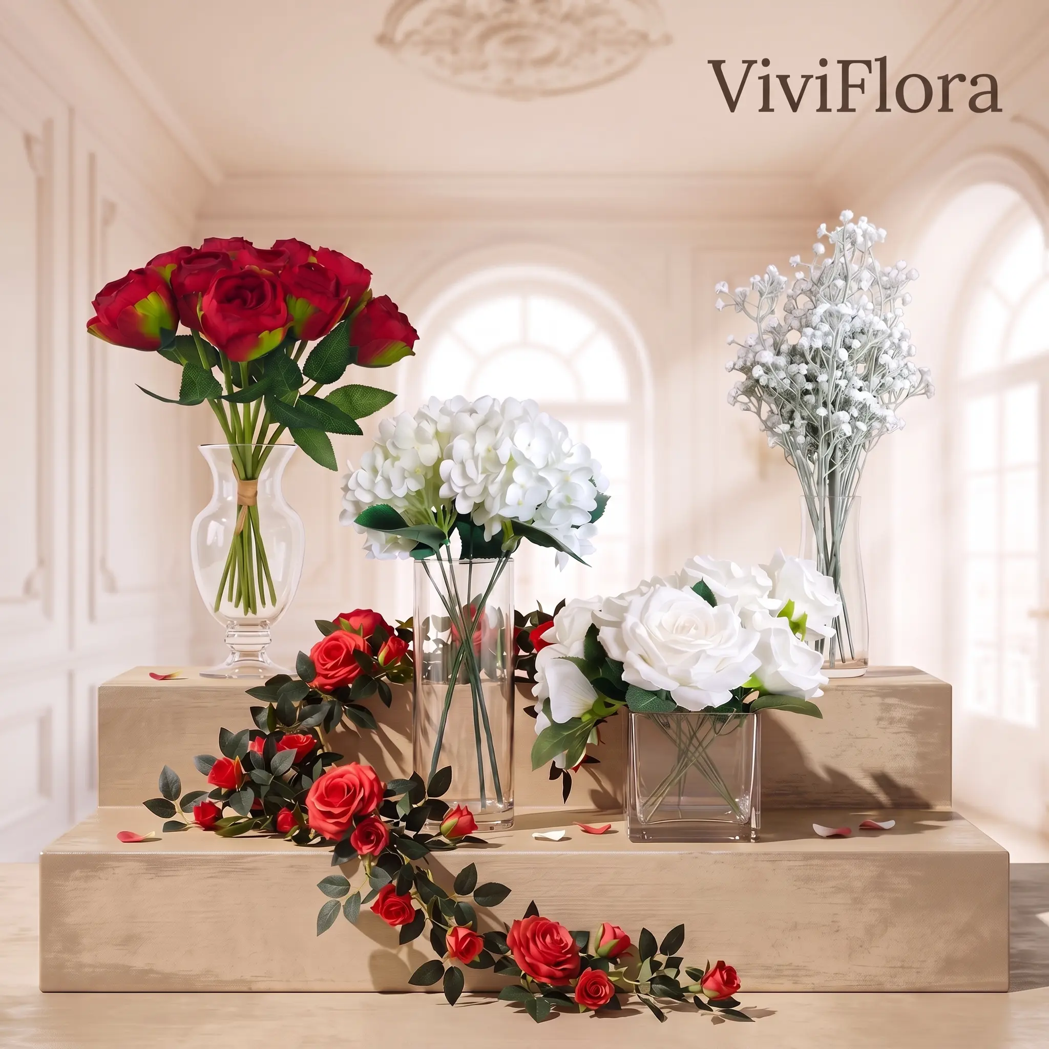 Realistic Silk Decorative Artificial Flower Pack - Rose, Hydrangea, Rose Vine, Baby's Breath Bouquet, Photo-Worthy Table Vase Filler, Flower Embellishments & Ornaments for Bridal Wedding, Boho Home Decor, Halloween Wardrobe Decoration Gifts, Father's Day