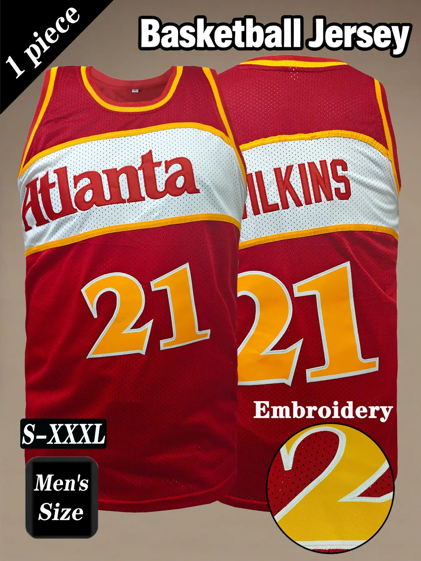 Men's 21 Retro Basketball Apparel Jersey, Vintage basketball jersey, Throwback Jersey, Classic Atlanta Embroidered Sportswear, Loose Breathable and Comfortable Tank Top, Athletic Top, Unisex Suitable for Daily Outdoor Activities, Competitions, Training