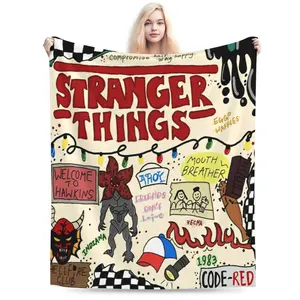 Stranger Things Season 5 Flannel Blanket TV Series Home Decor Throw Soft Warm Cozy Iconic Characters Art Ideal Gift for Fans Adults Kids Holiday Birthday Xmas Christmas Party Gifts