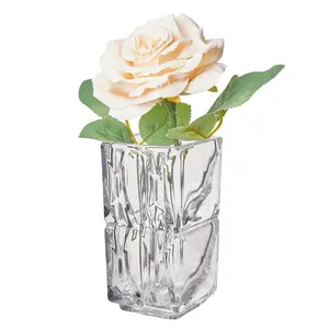 VECELO Modern Glass Vase Crystal Rectangle Cute Flower Vases For Bouquet Farmhouse Home Office Decor Centerpieces Gift