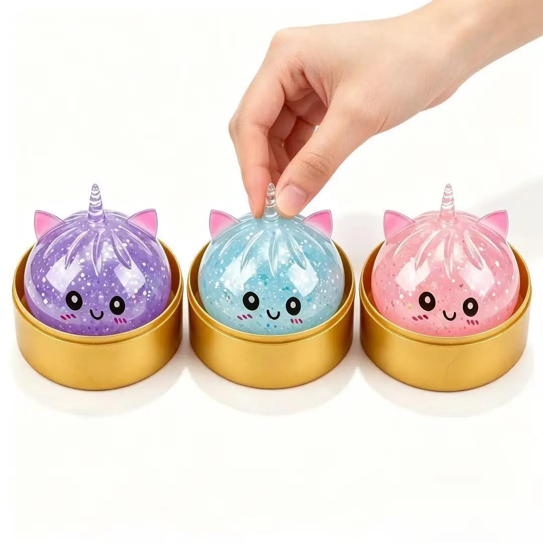 KIDGENIUS Sparkly Unicorn Shiny Gel Squashie Squishies - Fast Rebound Fidgets for Anxiety Relief, Classroom Rewards