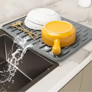 Non-Slip Kitchen Silicone Drain Pad, Heat Resistant Countertop Mat for Sink, Silicone Dish Drying Pad, Dish Rack