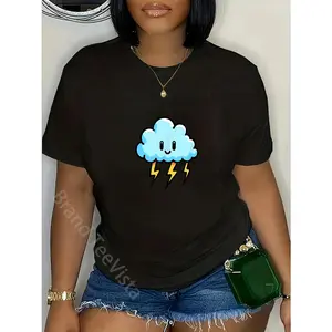 100% Cotton Kawaii Smiling Thundercloud Vector Cute Happy Storm Cloud T-Shirt