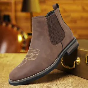 Western Cowboy Square Toe Men’s Chelsea Boots – Simple & Stylish, Waterproof & Non-Slip Short Boots, British Style Elastic Cuff, Casual Everyday Wear