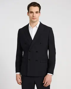 Express Classic Black Wool-Blend Washable Modern Tech Double Breasted Suit Jacket