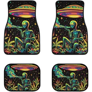 Alien Colorful Plants 4-Piece Car Floor Mats, Auto Foot Mats All Weather Universal Fit Car Decor Accessories Fit for SUV, Vans, Sedans, Trucks
