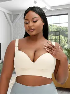 【Plus Size】 Solid Color Seamless Wirefree Bra, Casual Comfortable Breathable Push Up Bra for Daily Wear, Women's Lingerie for All Seasons