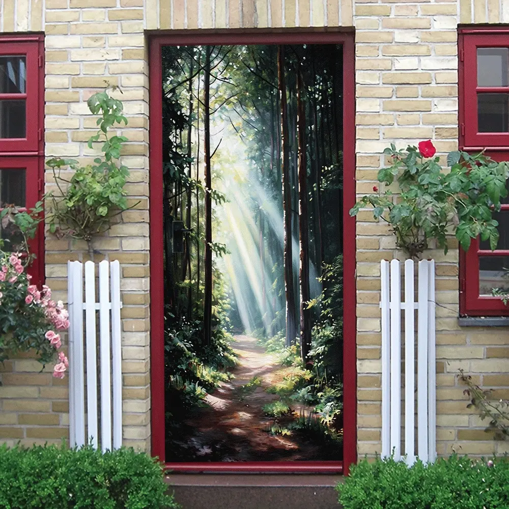 2pcs   Sunshine Forest Path Wall Sticker Natural Scenery Bedroom Living RoomBackground Wall Decor Decal Self-Adhesive Removable Eco-Friendly Material Stereo Light Shadow Effect Mural Home Decor Art St