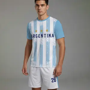 Men's Blue & White Striped Soccer Jersey Kit No. 26 - Shirt & Shorts Set S-2XL Training Uniform