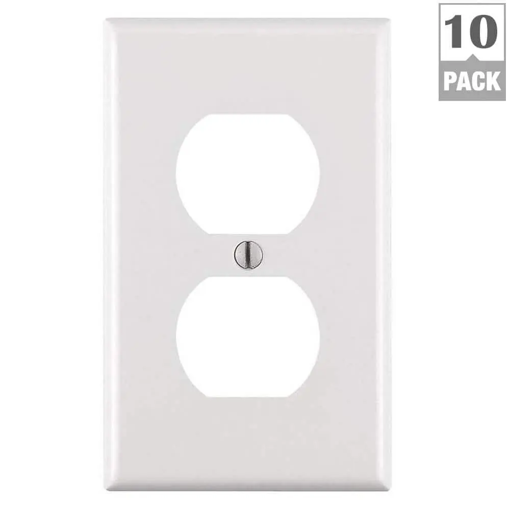 1-Gang White Duplex Outlet/Receptacle Plastic Standard Wall Plate (10-Pack) 88003-WMP