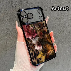 Compatible with iPhone 17 Pro Max 16 15 Plus Air 14 13 12 11 E Case Wildflower Leopard Harmony Pattern Four Corner Drop Resistant Electroplated Transparent TPU Soft Trendy Cover