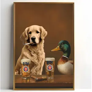 Golden Retriever with Mallard Wall Art Unframed - Home Decor Trendy Retro Wall Art