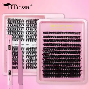 A BTLLSSH DIY Lash Extension Kit 40D & 80D Mixed Cluster Eyelashes 456PCS D Curl Individual Lashes With 2IN1 Lash Bond Seal Pen & Professional Curved Tweezers Fluffy Wispy Volume Self Lash Kit For Home Makeup