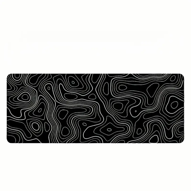 Black topographic map large mouse pad, non-slip and waterproof gaming desk mat, computer keyboard pad. It serves as desktop decoration for office workers and gamers, and is also a portable mouse pad. Size: 24×12 inches