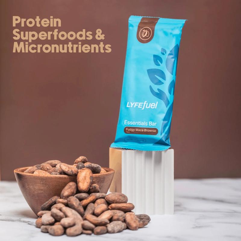 Essentials Bar Fudgy Maca Brownie: Wholesome Nutrition & Plant Protein for Satisfying Hunger Chocolate Choco