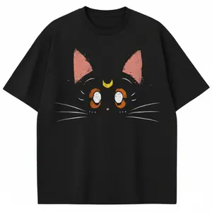 Luna Cat T-shirt - Sailor Moon-Inspired Fan-Art Shirt -  Gothic High Quality Trending Anime Graphic Tee Unisex - Menswear & Womenswear Tops - Casual Cotton Crewneck Short Sleeve Fitted Printed Streetwear Tshirt