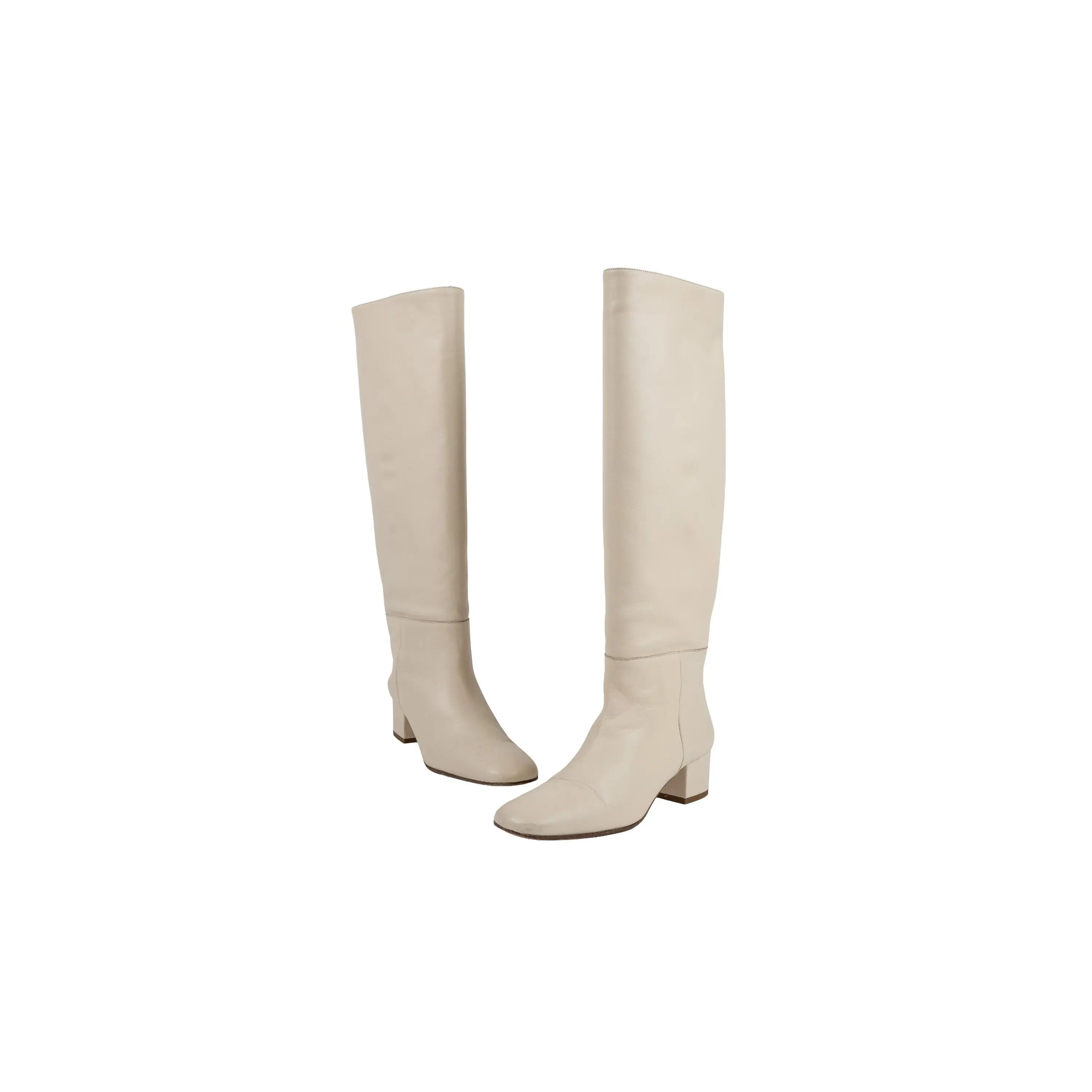 Staud Cream Leather Block Heel Knee High Boots Size 38.5
