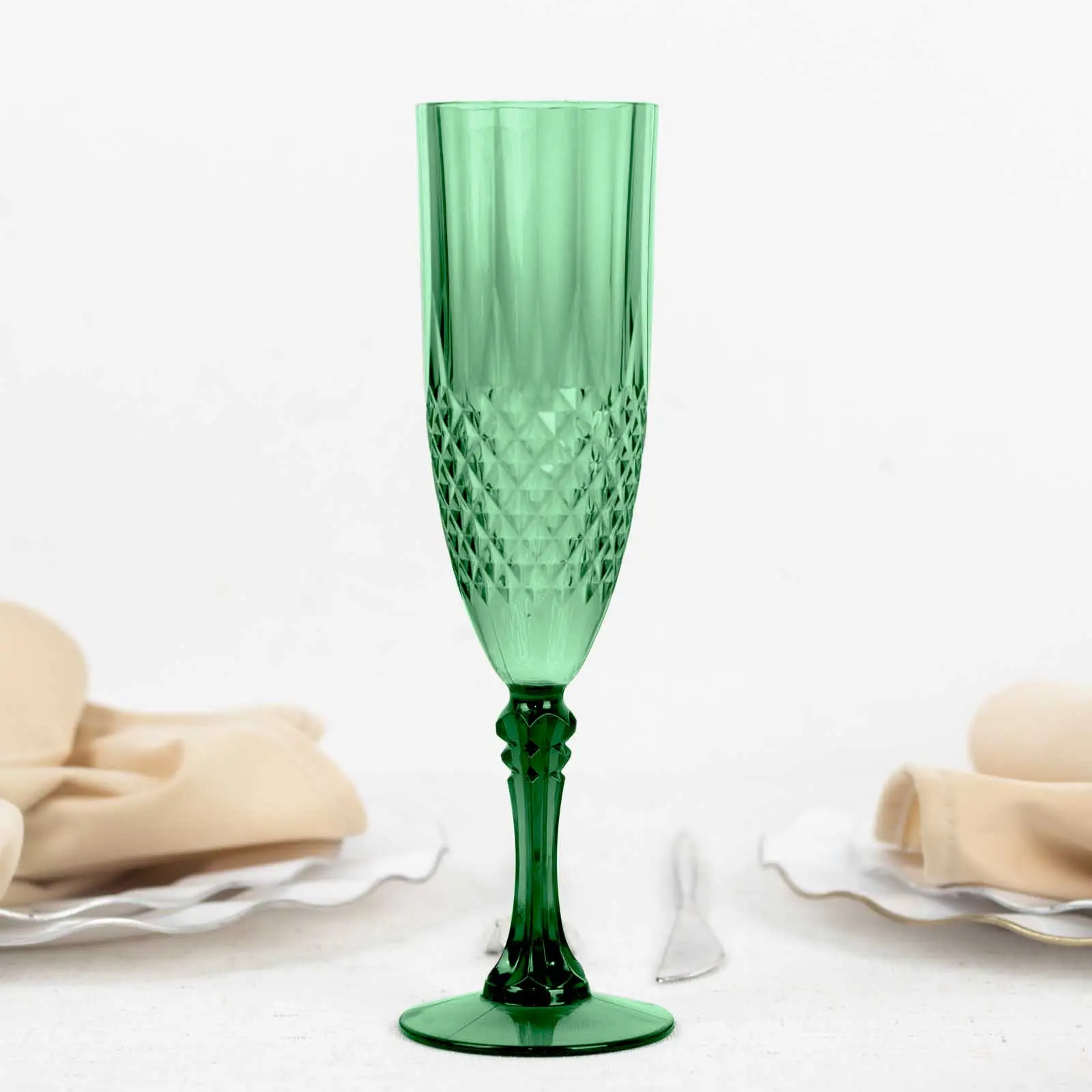 8oz Premium Drinking Glasses Cup Set - 6-Pack Crystal Cut Style Hunter Emerald Green Shatterproof Glassware Drinkware Crystals for Wedding Toasts
