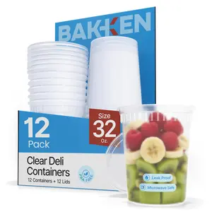 Plastic Deli Containers with Lids 32 oz (Pack of 12) – Leak-Proof, BPA-Free Food Storage Containers for Soup, Slime & Meal Prep, Stackable, Microwave, Dishwasher Safe, Reusable Clear Plastic