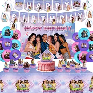 K-Katseye Birthday Decoration Kpop Girl Group Napkin Balloon Cup Plate Tablecloth Banner For Girls Festival Party Fans Gift