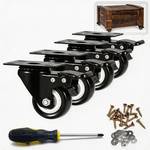 2 Inch Swivel Casters Set of 4, Heavy Duty Dual Lock PU Wheels, 100 lbs Load Capacity for Workbench & Tool Cart