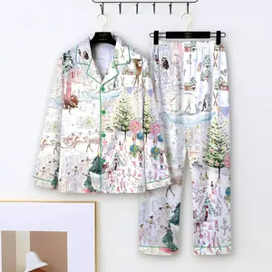 Women’s White Christmas Ballet Christmas Tree Elk Short Sleeve Satin Pajama Set, Pajama Nightwear Hot, Pajama Nightwear, Set for Her Women