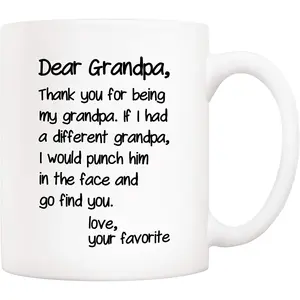 Father's Day Funny Grandpa Coffee Mug Christmas Gifts from Grandson Granddaughter, Dear Grandpa, Thanks for Being... Love Your Favorite Cups 11 Oz, Birthday Present Idea for Grandfather