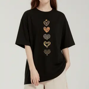 Women's Heart Print SS T-Shirt: Crew Neck Loose Fit, Moderate Thick Fabric, Breathable Non-Sweaty, Versatile For Commute