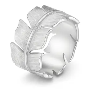 Amy & Annette Sterling Silver Leaf Ring with Unique Leaf Design and Clear Finish