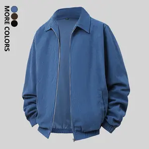 Plus Size Men's Spring & Autumn Corduroy Lapel Long Sleeve Zipper Jacket Trendy Casual Daily Wear