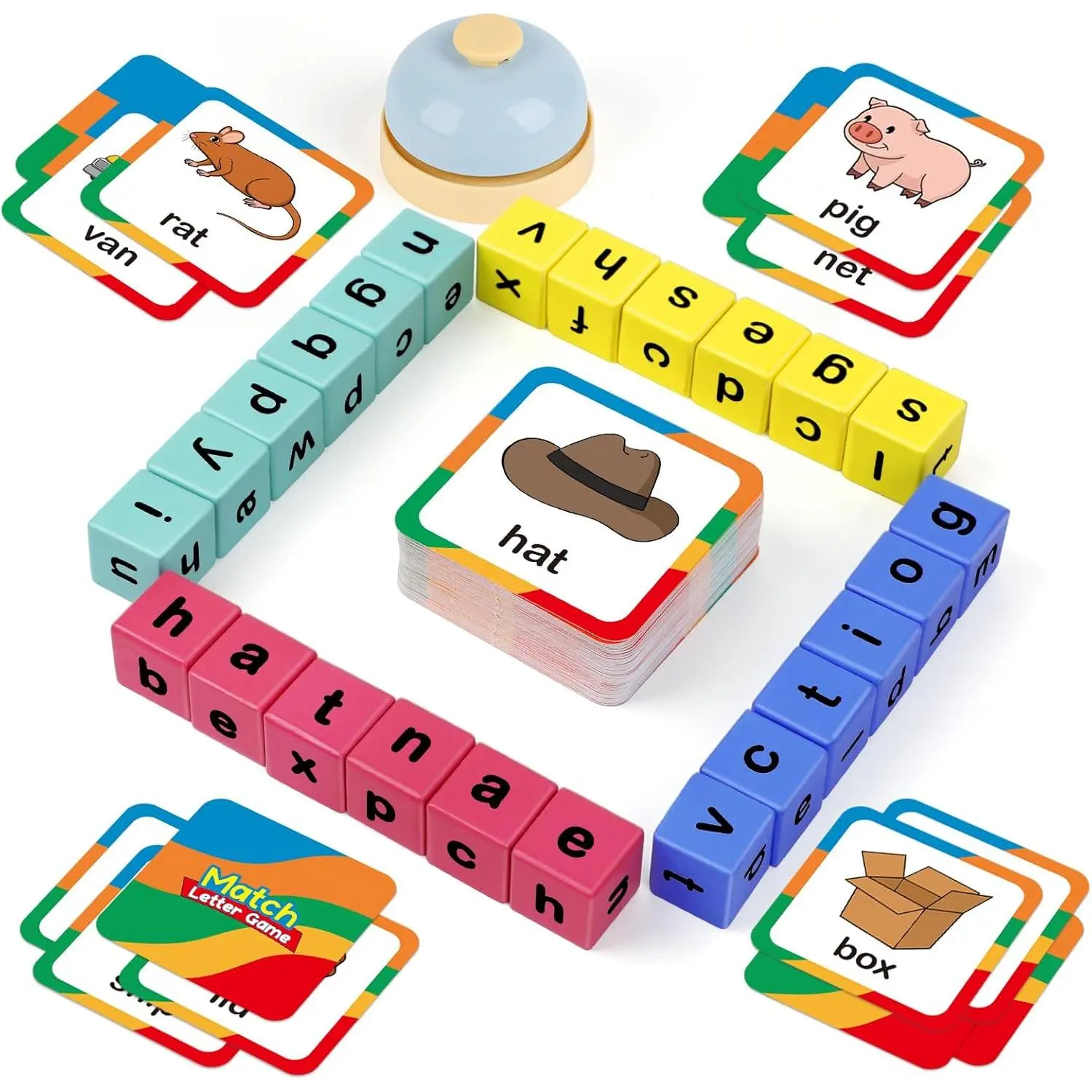 Word Race Cube - Preschool Wooden Alphabet Blocks, Phonics Matching Games, CVC Learning Toys for Alphabet Learning, Cvc Word Learning