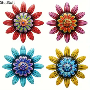 Metal Flower Wall Decor, 3D Colorful Flower Art for Outdoor Garden, Fence, Patio