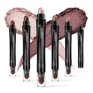 6PCS Cream Eyeshadow Stick Makeup Sets, Metallic And Matte Shimmer Eye Shadow Eye Brightener Stick Pencil Crayon, A05-Wine Red